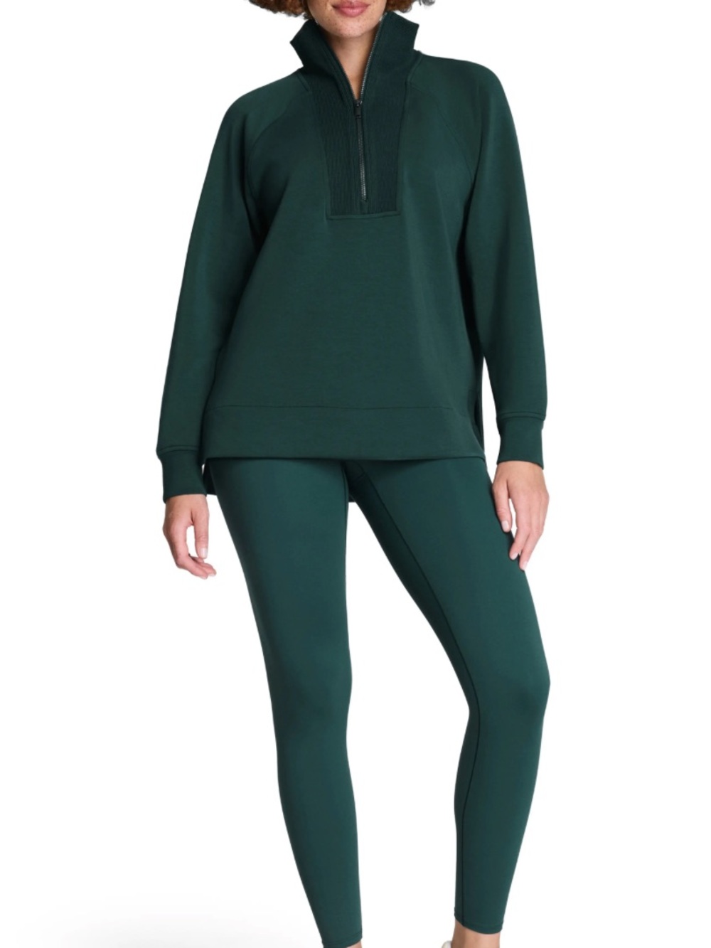 New! SPANX Forest Green Half-Zip Tunic Sweatshirt size XS - Picture 2 of 2